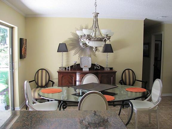 Kitchen opens to dining area