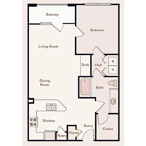 Floor plan The Salzburg, 1 Bedroom 1 Bath