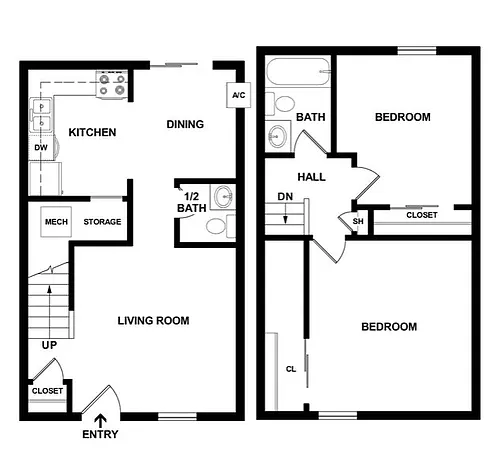 Floor plan 2 Bdrm Townhouse Colony Terrace I C