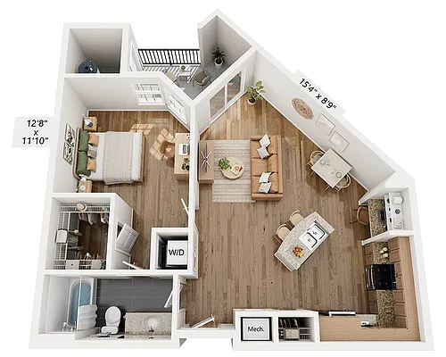Floor plan One Bedroom A1D