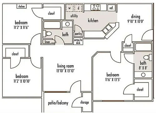 Floor plan 3 Bedroom 2 Bathroom