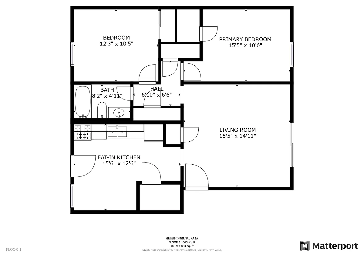 Floor plan 2 Bedroom 1 Bath (2e,fS)