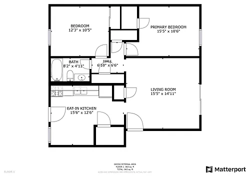 Floor plan 2 Bedroom 1 Bath (2e,fS)