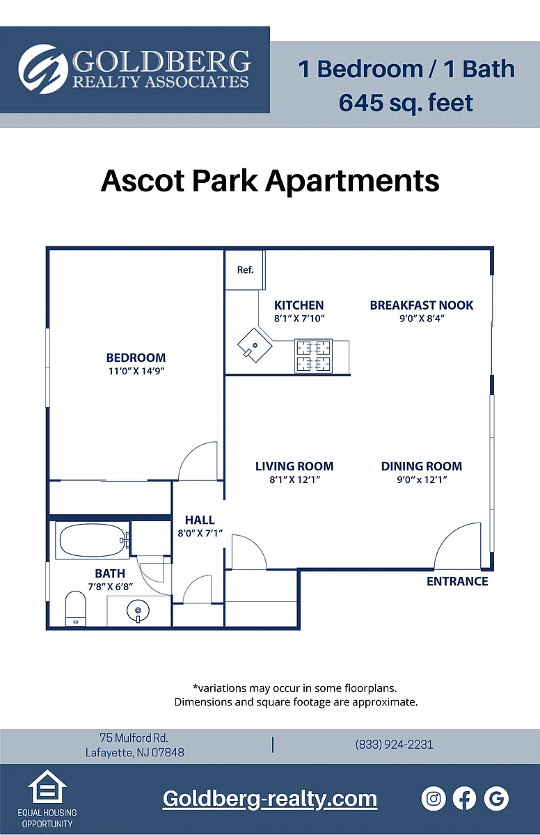 Floor plan One Bedroom 1 bath