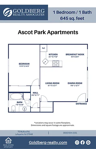 Floor plan One Bedroom 1 bath