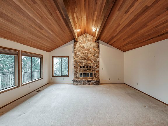 Stone wood burning fireplace