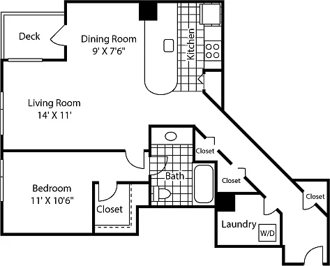 Floor plan 1 Bed 302-1602 NW