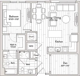 Floor plan 1 Bed/2 Bath Den-B4