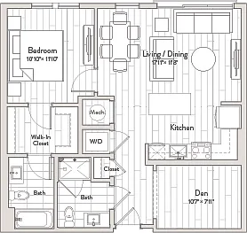 Floor plan 1 Bed/2 Bath Den-B4