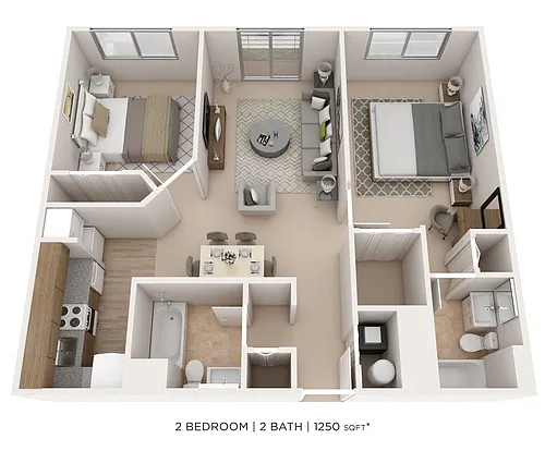 Floor plan Two Bedroom 2 Bath - 1,250 sqft