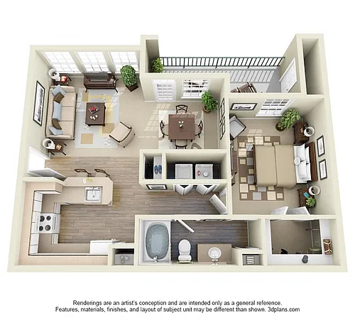 Floor plan 1 Bed x 1 Bath Medium