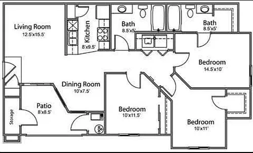 Floor plan 3 Bedroom 2 Bathroom