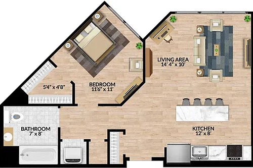 Floor plan 1 Bedroom Corner
