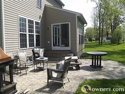 stamped patio with cement stairss