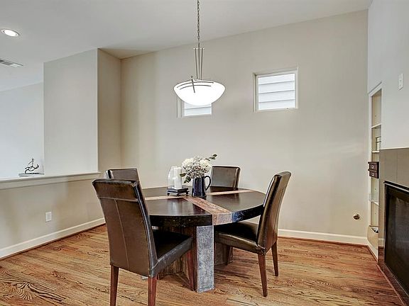 Stylish dining room with double sided fireplace!