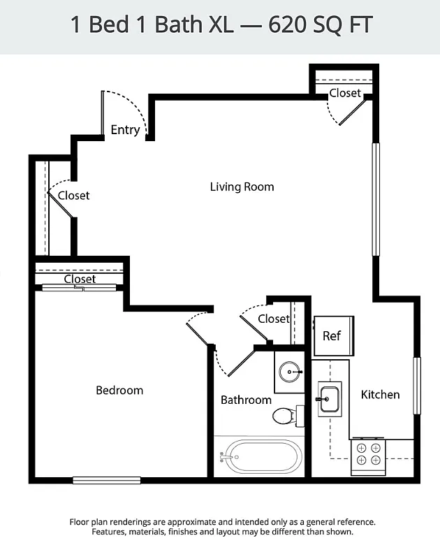 Floor plan 1 Bed 1 Bath XL Corner