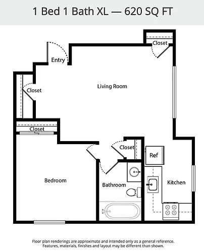 Floor plan 1 Bed 1 Bath XL Corner