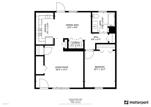 Floor plan 1 Bedroom 1 Bath