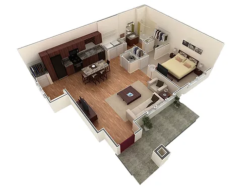 Floor plan 1 BR Grand Courtyard