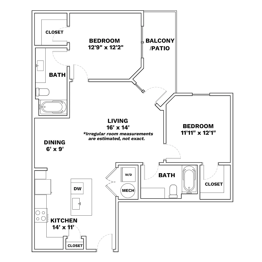 Floor plan 2x2 - 1015sqft - B7 - Deco