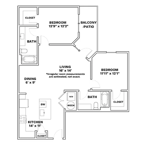 Floor plan 2x2 - 1015sqft - B7 - Deco