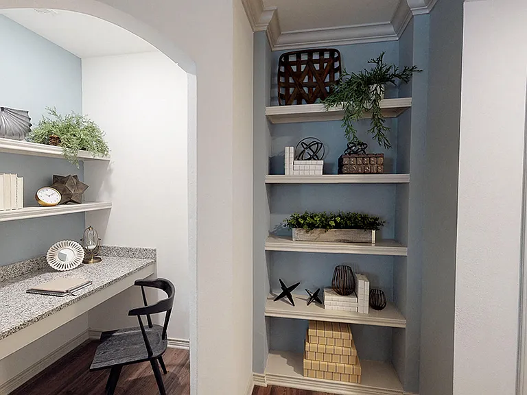 Built-in shelving and desks available