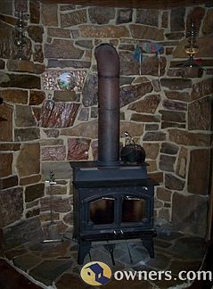 natural rock hearth & wood burning stove