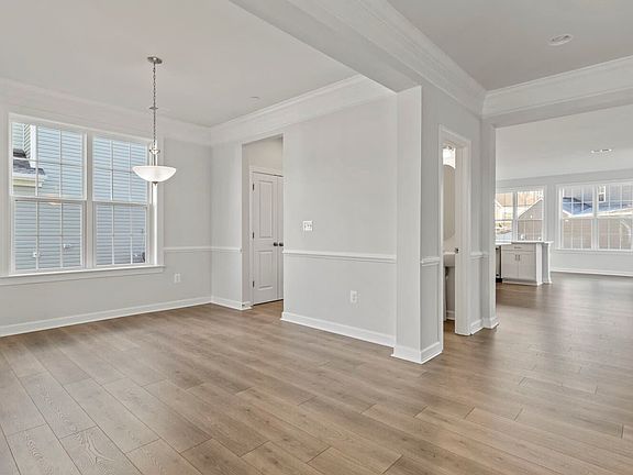 The dining room in the Summerfield on homesite 1062 at Lakeside at Trappe by Brookfield Residential.