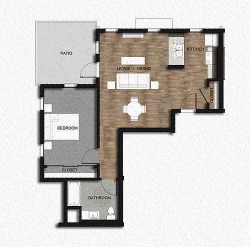Floor plan 1 BR, 1 BA