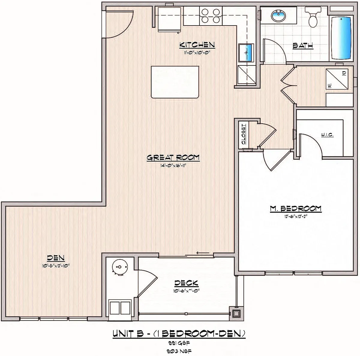 Floor plan 1 Bedroom 1 Bathroom with Den