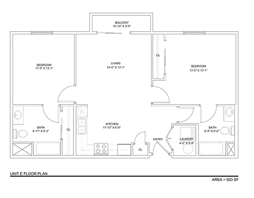 Floor plan 2-Bedroom 2-bathroom A