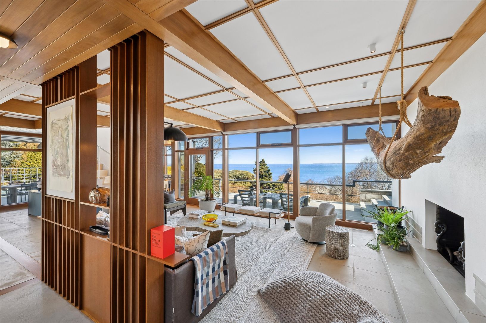  Living Room with Fireplace and Water Views