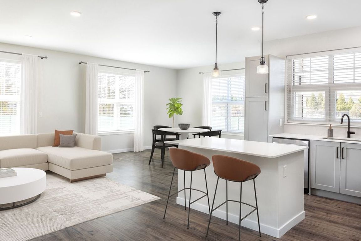 Kitchen and living/dining area with hard surface flooring