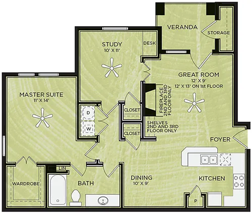 Floor plan A12: 1 Bed 1 Bath