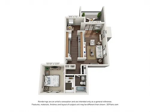 Floor plan 1 Bedroom, 1 Bath