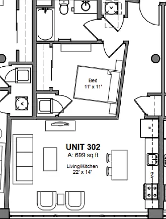 Floor plan One Bed One Bath
