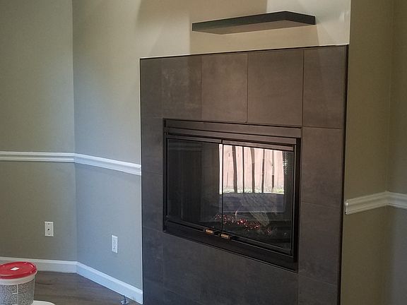 fireplace kitchen area