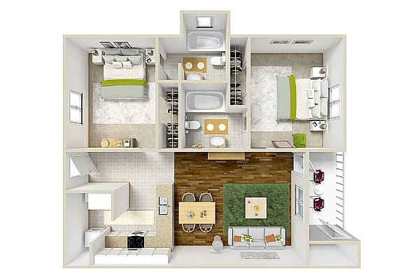 Floor plan 2x2 Adobe Renovated Non-Furnished
