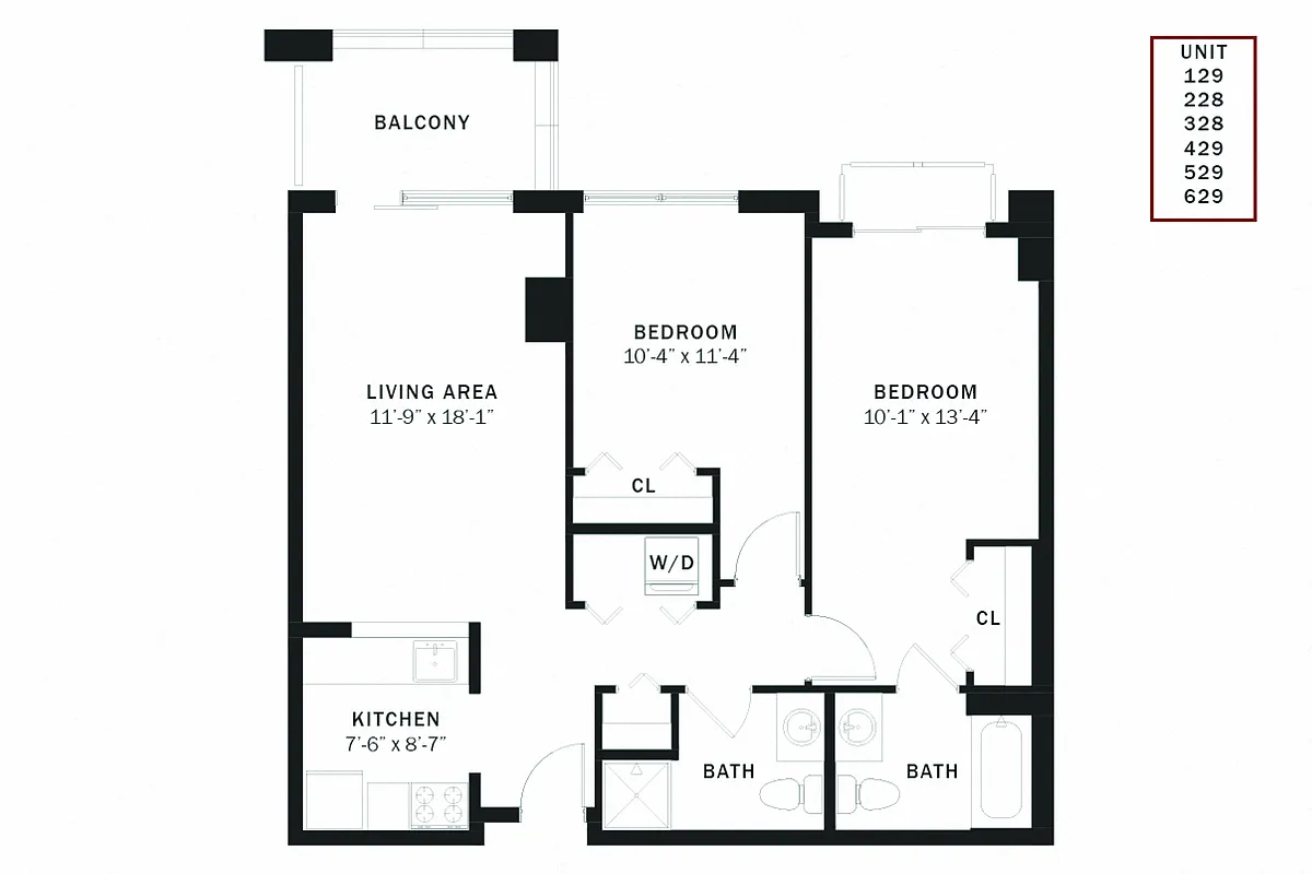 Floor plan Columbia 2 Bedroom C1r