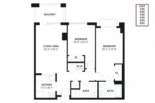 Floor plan Columbia 2 Bedroom C1r