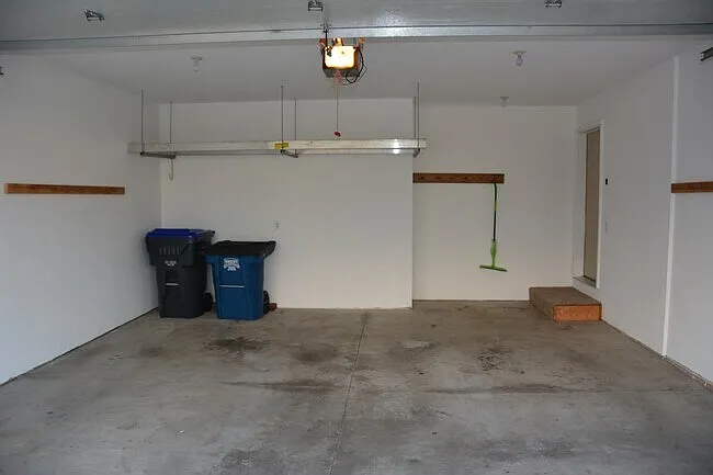 finished garage with overhead storage