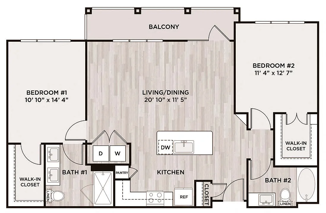Floor plan 2BR 2BA (1138 SF)