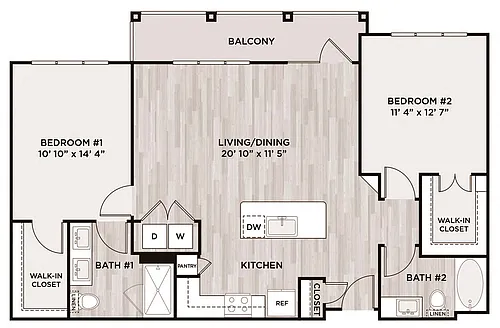 Floor plan 2BR 2BA (1138 SF)