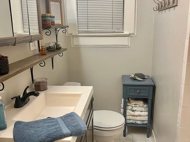 medicine cabinet and open shelving
