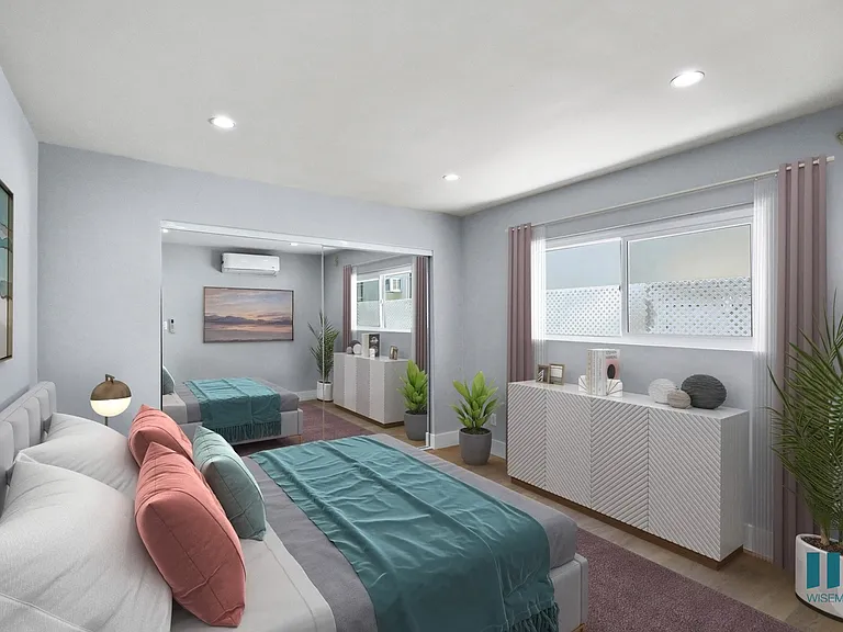 Bedroom with Mirrored Closet, Vinyl Flooring, Recessed Lighting, and Windows