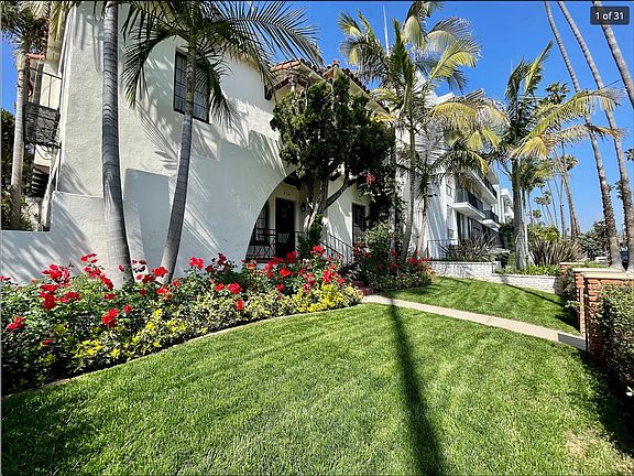 Private front yard is fully hedged in