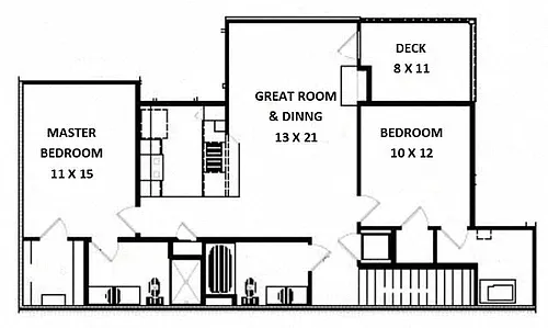 Floor plan 2 Bedroom 2 Bath Barbell 2nd Floor