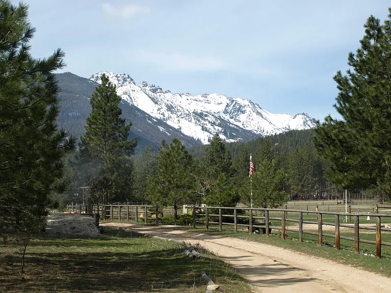 Rocky mountain peaks to the west.