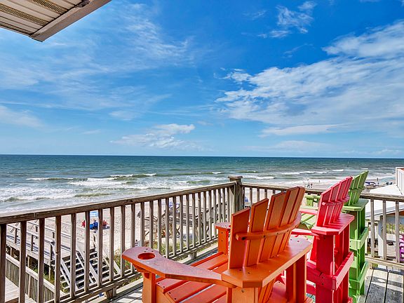 Upper deck offers great views of the beach. We see TONS of dolphins and shrimp boats from here.