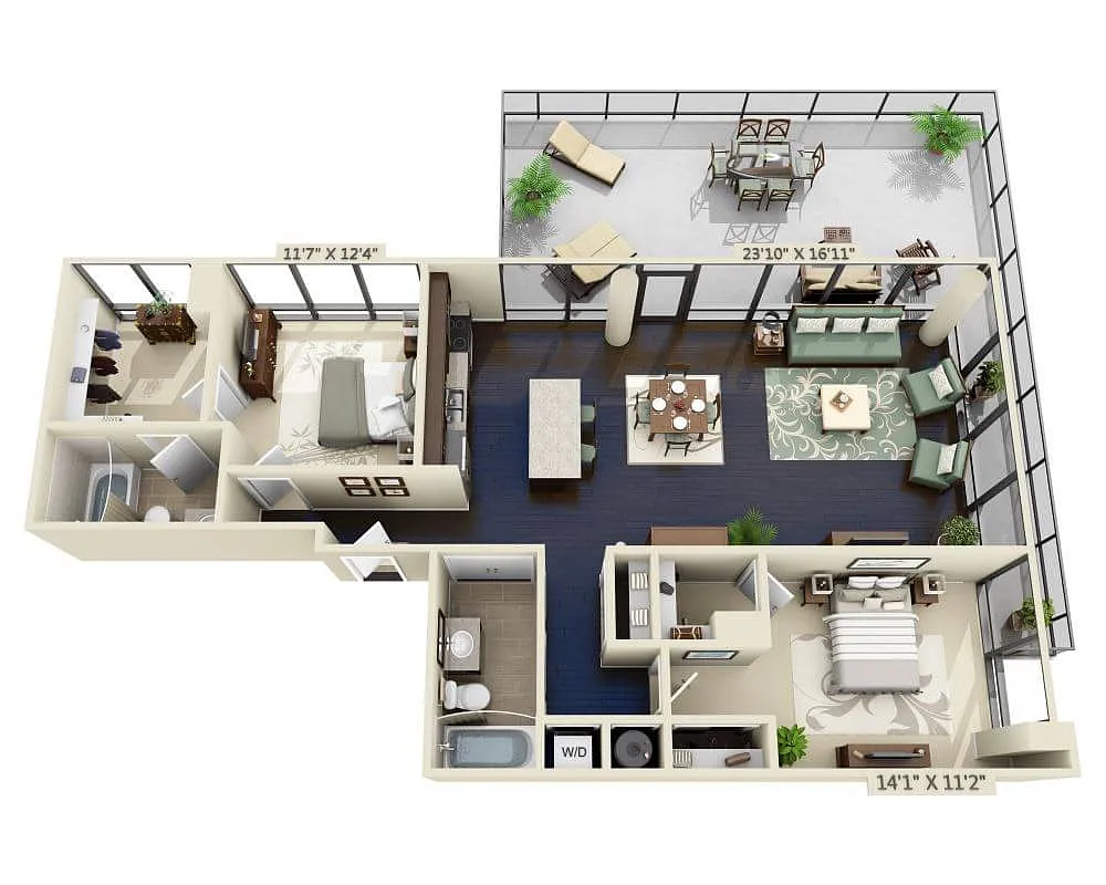 Floor plan Two Bedroom B2I